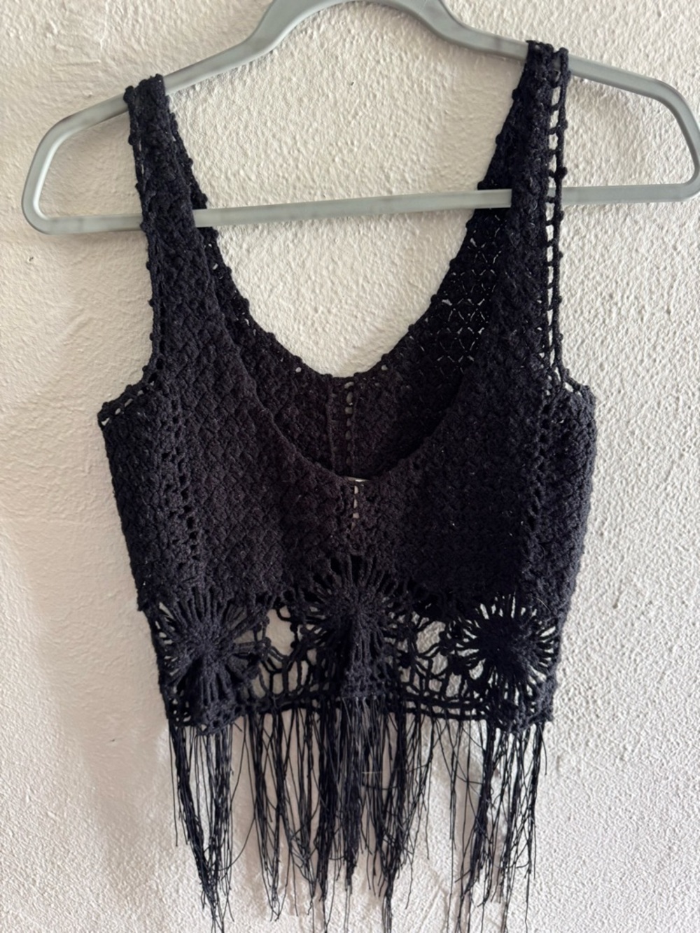 Poof! Black Crochet Fringe Tank - Picture 2 of 3